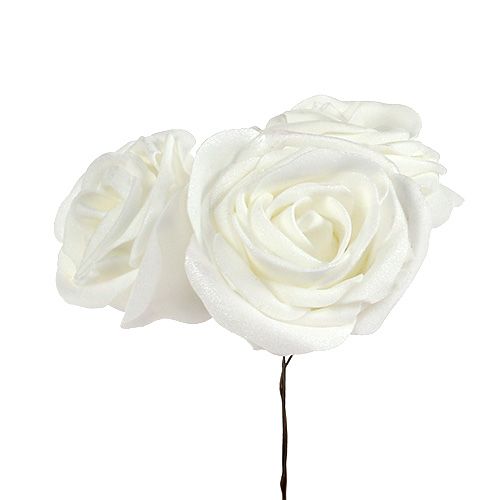 Floristik24 Pěnová růže bílá s perletí Ø7,5cm 12p