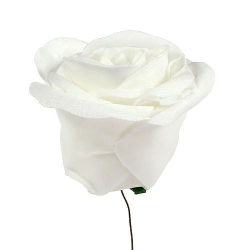 Floristik24 Pěnová růže bílá s perletí Ø7,5cm 12p