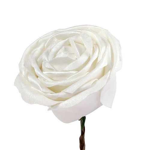 Floristik24 Pěnová růže bílá s perletí Ø10cm 6ks