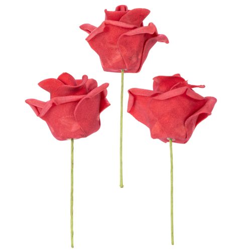 Umělý květ červené růže se stonkem, 5 cm, 100 kusů | Floristik24.cz