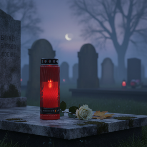 položky Náhrobní motiv víčka svíčky květina červená černá 10 dní H27cm