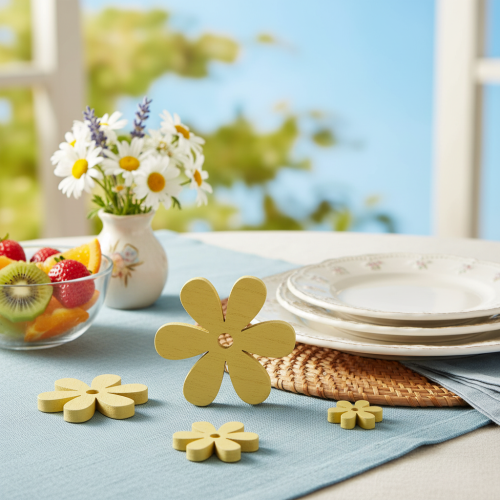 položky Bodová dekorace Dřevo žluté květy Letní dekorace na stůl Ø2–6cm 20 ks