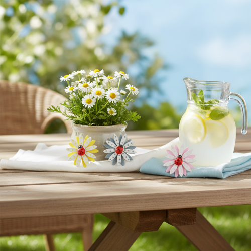 položky Bodová dekorace beruška květina dřevo plst barva Ø4cm 48 ks