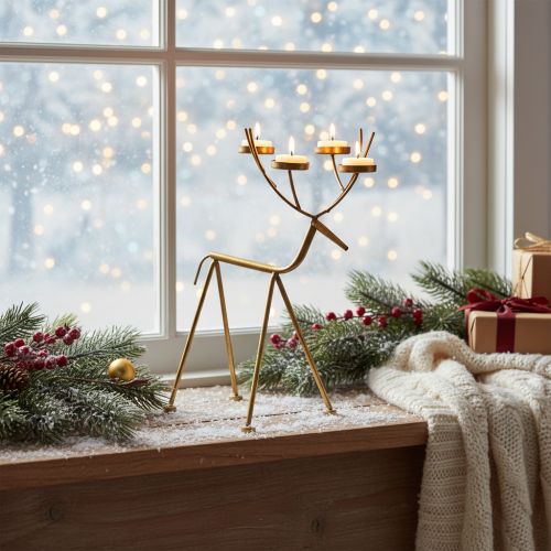 položky Svícen na čajovou svíčku kovový dekorační svícen jelen H44,5cm