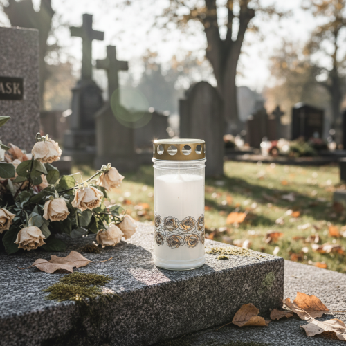 položky Náhrobní svíčky bílé růže smuteční světlo pamětní světlo Ø7cm V18cm 90h 2ks