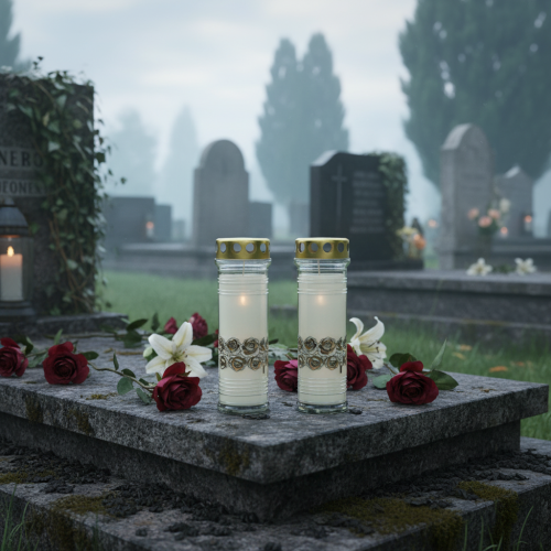 položky Náhrobní svíčky bílé růže smuteční světlo Ø7cm V23,5cm 100h 2ks