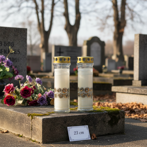 položky Náhrobní svíčky bílé růže smuteční světlo Ø7cm V23,5cm 100h 2ks