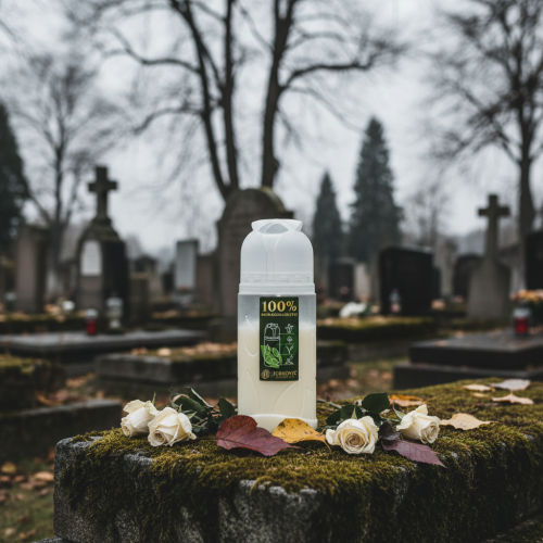 položky Náhrobní svíčka, bílá, rostlinný olej ICP, doba hoření 4 dny, V 20 cm