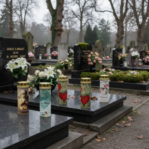 položky Náhrobní svíčka s motivem, pohřební dekorace, Ø6cm V17cm, 6 kusů