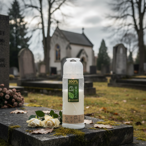 položky Náhrobní svíčka bílá týdenní hořák ICP kompostovatelná V24cm