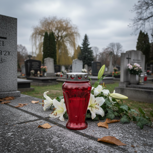 položky Náhrobní svíčky červené kapky smuteční světla Ø9cm V17cm 4 ks