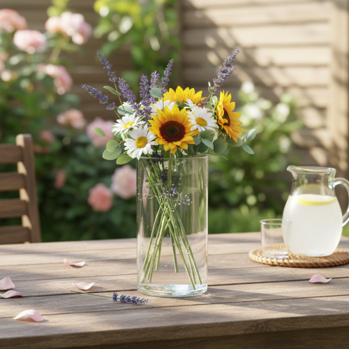 položky Vysoká skleněná váza, jednoduchý skleněný válec jako květinová váza nebo dekorativní sklo, 20 cm