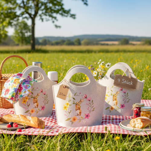 položky Plstěný sáček s rozkošným velikonočním zajíčkem, vhodný na jaro a léto, 27 cm, 4 kusy