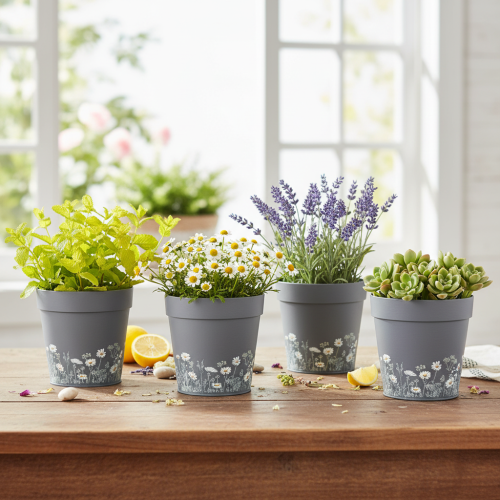 položky Květináč s květinovým vzorem pro moderní dekoraci domova a letního balkonu, 13 cm, 4 kusy
