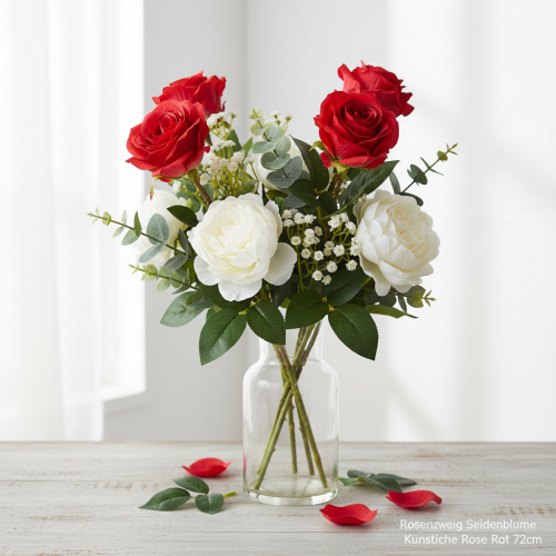 položky Umělá růžová větev z hedvábného květu, červená 72 cm