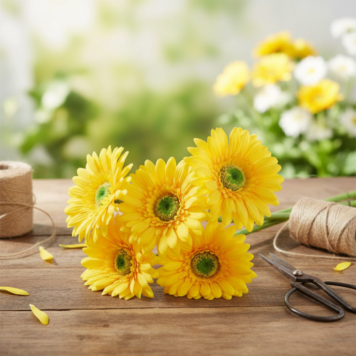položky Umělé květiny Gerbera Sun Yellow Garden Flower 47cm