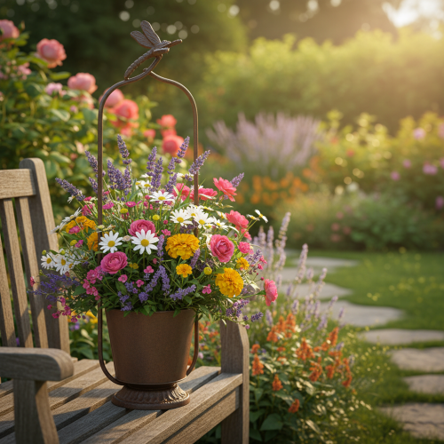 položky Vintage květináč s mřížkou, design vážky, kov, Ø16/V62cm