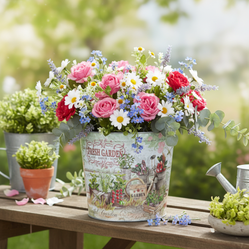 položky Malé kovové květináče, barevné, Fresh Garden, vysoké 16 cm, 2 kusy