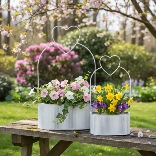 položky Dekorativní oválná kovová miska se srdíčkem, bílá, 20/16 cm, sada 2 kusů