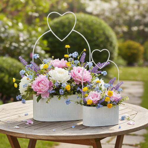 položky Dekorativní oválná kovová miska se srdíčkem, bílá, 20/16 cm, sada 2 kusů