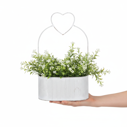 položky Dekorativní oválná kovová miska se srdíčkem, bílá, 20/16 cm, sada 2 kusů