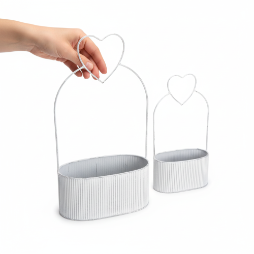 položky Dekorativní oválná kovová miska se srdíčkem, bílá, 20/16 cm, sada 2 kusů