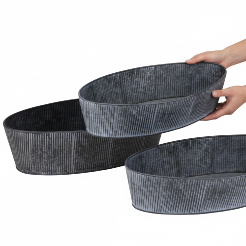 položky Oválná kovová miska, černá a šedá, vintage styl, 32,5/37 cm, sada 2 kusů.