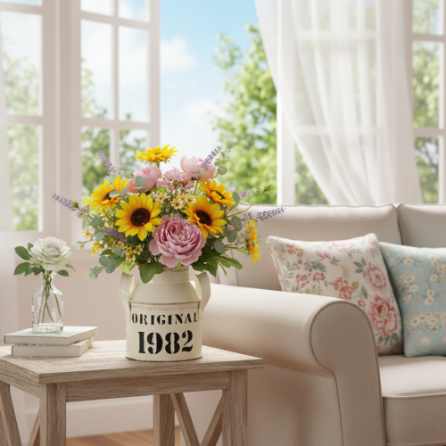 položky Kovový dekorativní džbán „Original 1982“ krémově rezavý, výška 13 cm, 2 ks