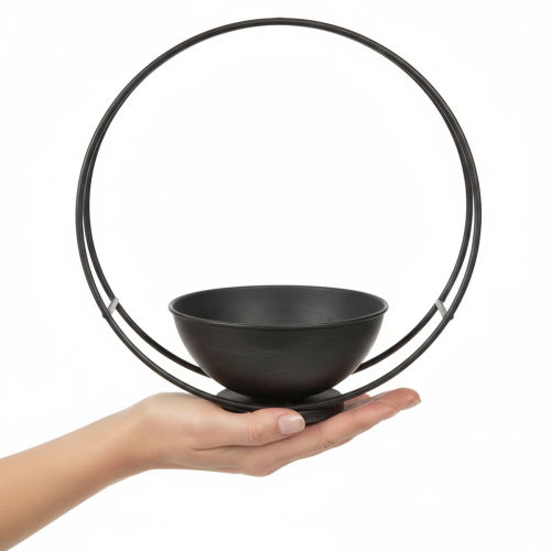 položky Miska s nohou, ozdobný kroužek, kov, antracit, V29 cm, 2 kusy