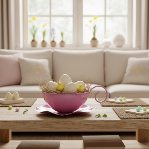 položky Kovový hrnek Ø16cm V9cm Dekorativní hrnek s podšálkem růžový 2ks