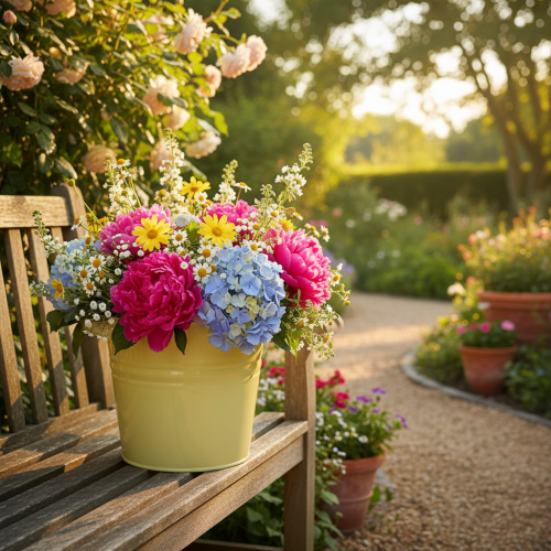 položky Dekorativní kovový květináč, zeleno-žlutý, květináč, 31x26x21,5 cm