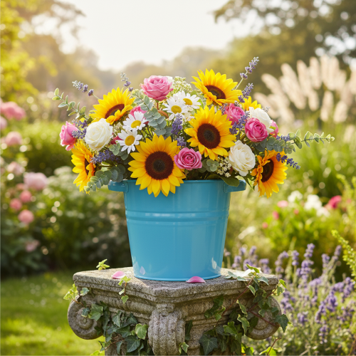 položky Dekorativní kovový květináč/květináč v modré barvě, 31 cm x 26 cm x 21,5 cm