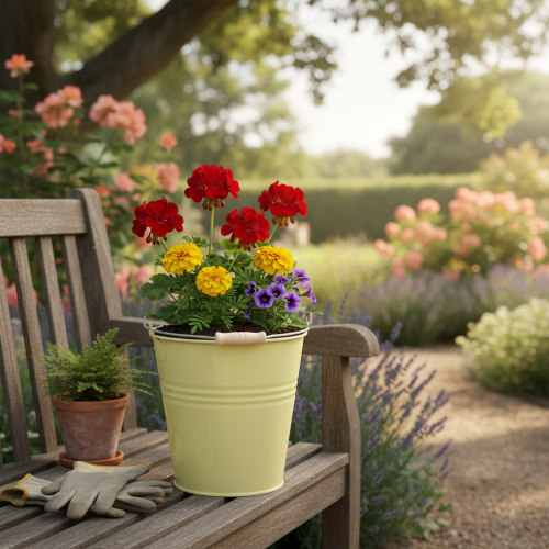 položky Kovový kbelík/květináč v zelenožluté barvě, 26x22,5x23cm, 6l