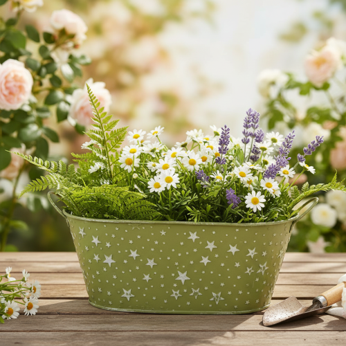 položky Oválná kovová miska s hvězdami a uchy, zelená, 31×16 cm, V 12,5 cm