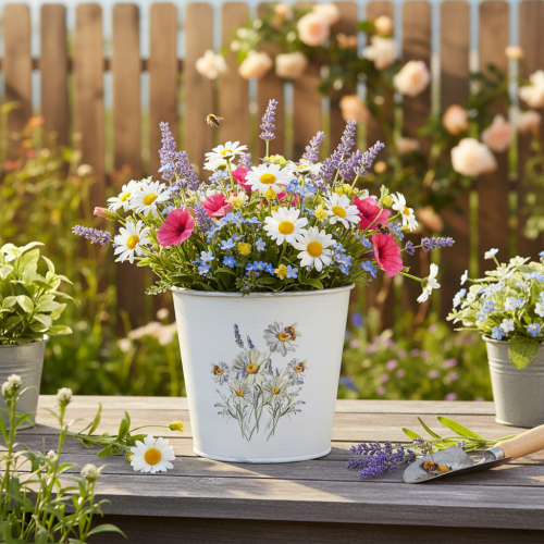 položky Kovový květináč, květináč, bílý, výška 12,5 cm, výška 11,5 cm