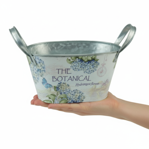 položky Květinová mísa s uchy, vzor hortenzie, kovová, 26×13×14,5 cm