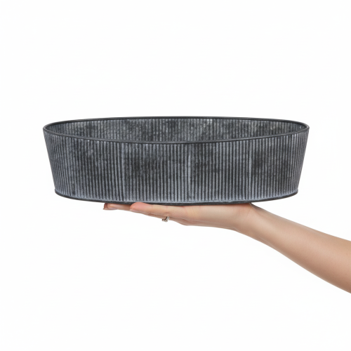 položky Oválná kovová miska, černá a šedá, vintage styl, 32,5/37 cm, sada 2 kusů.