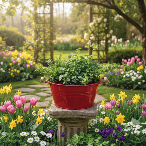 položky Dekorativní miska s uchy, kovová květinová mísa, červená, Ø29cm, V14,5cm