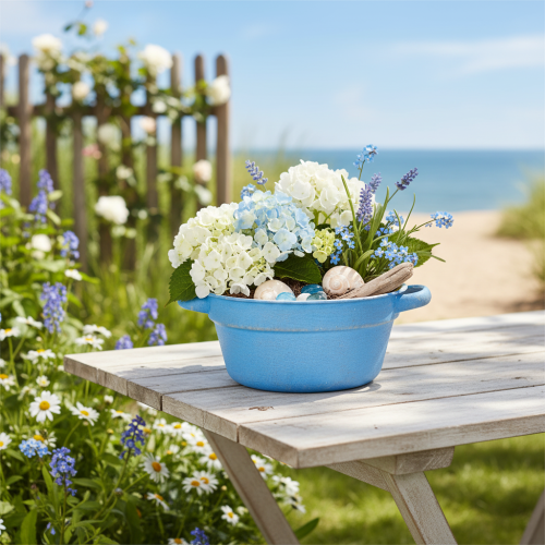 položky Dekorativní miska/květináč, modrý kov, dekorace ve stylu shabby chic, Ø17cm, V8,5cm