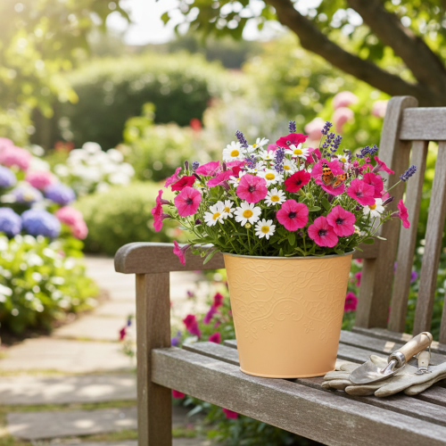 položky Kovový květináč, pastelově oranžová, Ø13,5 cm V12,5 cm