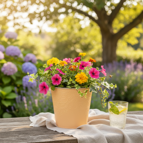 položky Kovový květináč, pastelově oranžová, Ø13,5 cm V12,5 cm