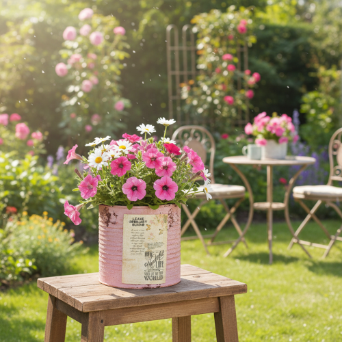 položky Dekorativní plechovka, starožitná růže, kovová plechovka na sázení, Ø11cm V10,5cm