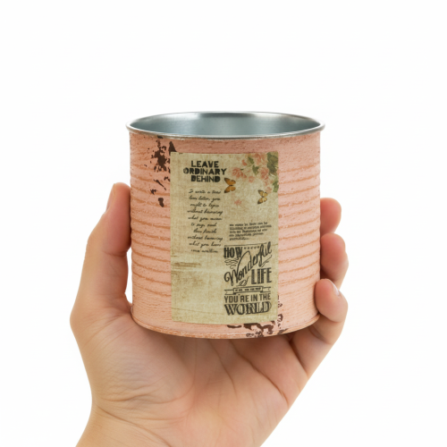 položky Dekorativní květináč plechovka lososová kovová letní dekorace Ø11cm V10,5cm