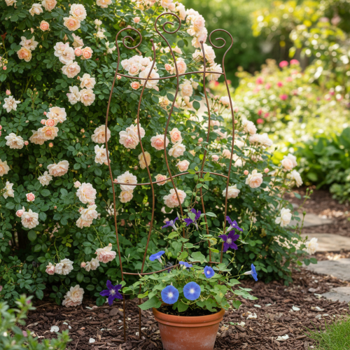 položky Kovová zahradní treláž se zakřiveným designem pro popínavé rostliny, 110 cm