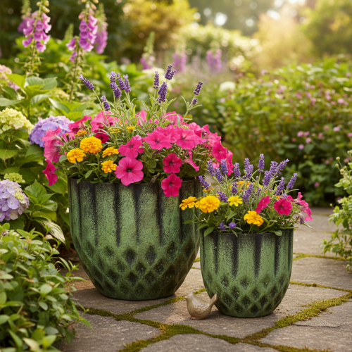 položky Starožitný kovový květináč, zelený, Ø14/12 cm, sada 2 kusů