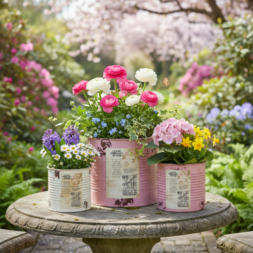 položky Sada květináčů na balkon a zahradu, dekorace do truhlíku, vintage styl, 15 cm, 3 kusy