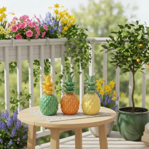 položky Dekorativní ananasová keramika, barevná keramická dekorace, různé druhy, 17 cm, 3 kusy