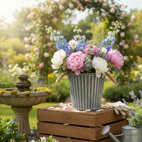 Dekorativní květináč na pěstování, kovový květináč s úchyty, kovová dekorace shabby chic Ø21,5 cm | Floristik24.cz