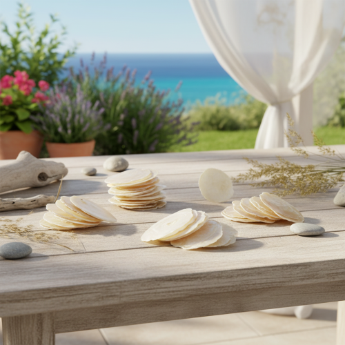 položky Plátky mušlí Capiz v přírodních zlatých mušličkách, 60 kusů