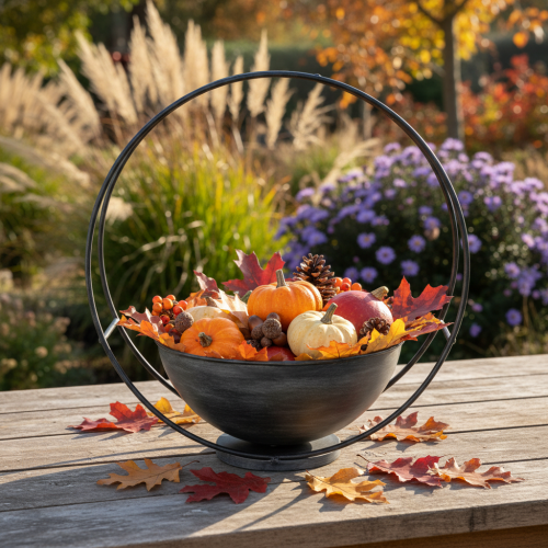 položky Dekorativní kovová miska s ozdobným kroužkem, antracitová, Ø22,5 cm, V33 cm